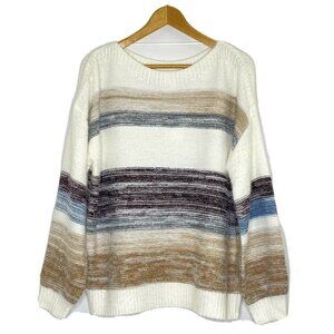 Ady P M Marled Striped Pullover Boatneck Sweater